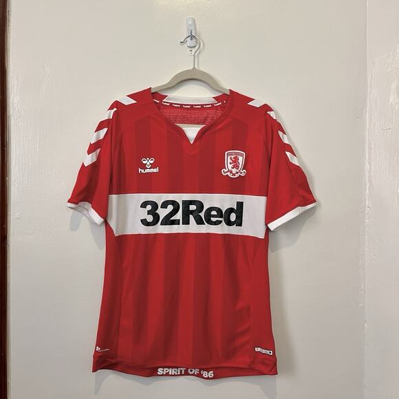 2019 Hummel Middlesbrough Home Soccer Football Jersey Shirt Red White 32Red Sz M - Picture 1 of 6